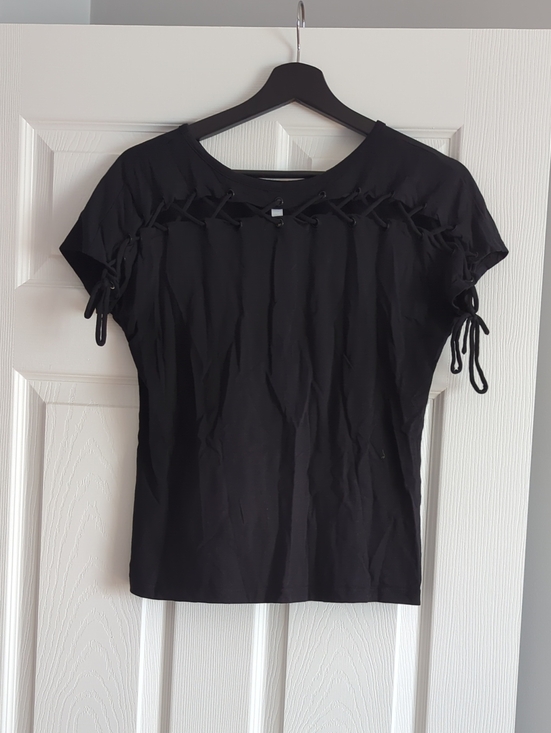 Fabletics Tops - Black Lace-Up Short Sleeve Women's Top